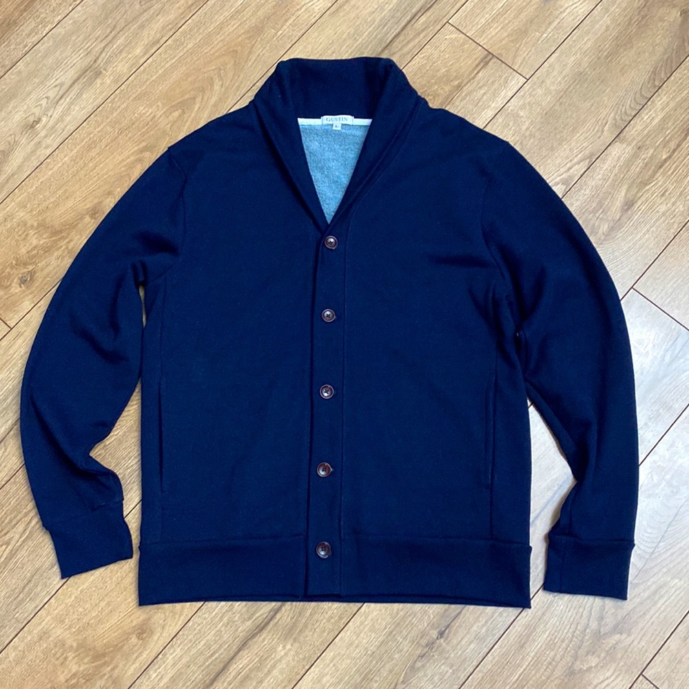 GUSTIN FRENCH TERRY CARDIGAN - DARK INDIGO DYE - Picture 6 of 9